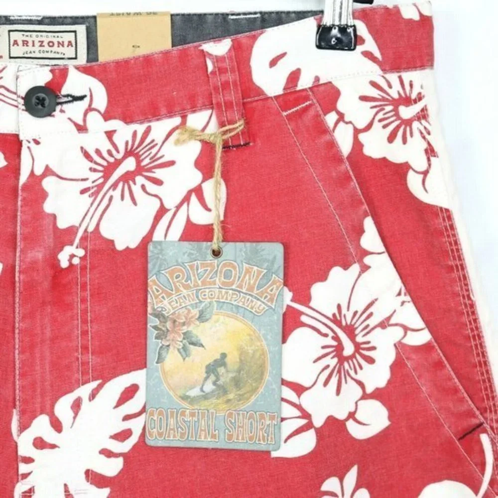 Arizona Coastal‎ Board Bermuda Shorts Red White Floral Hawaiian 36